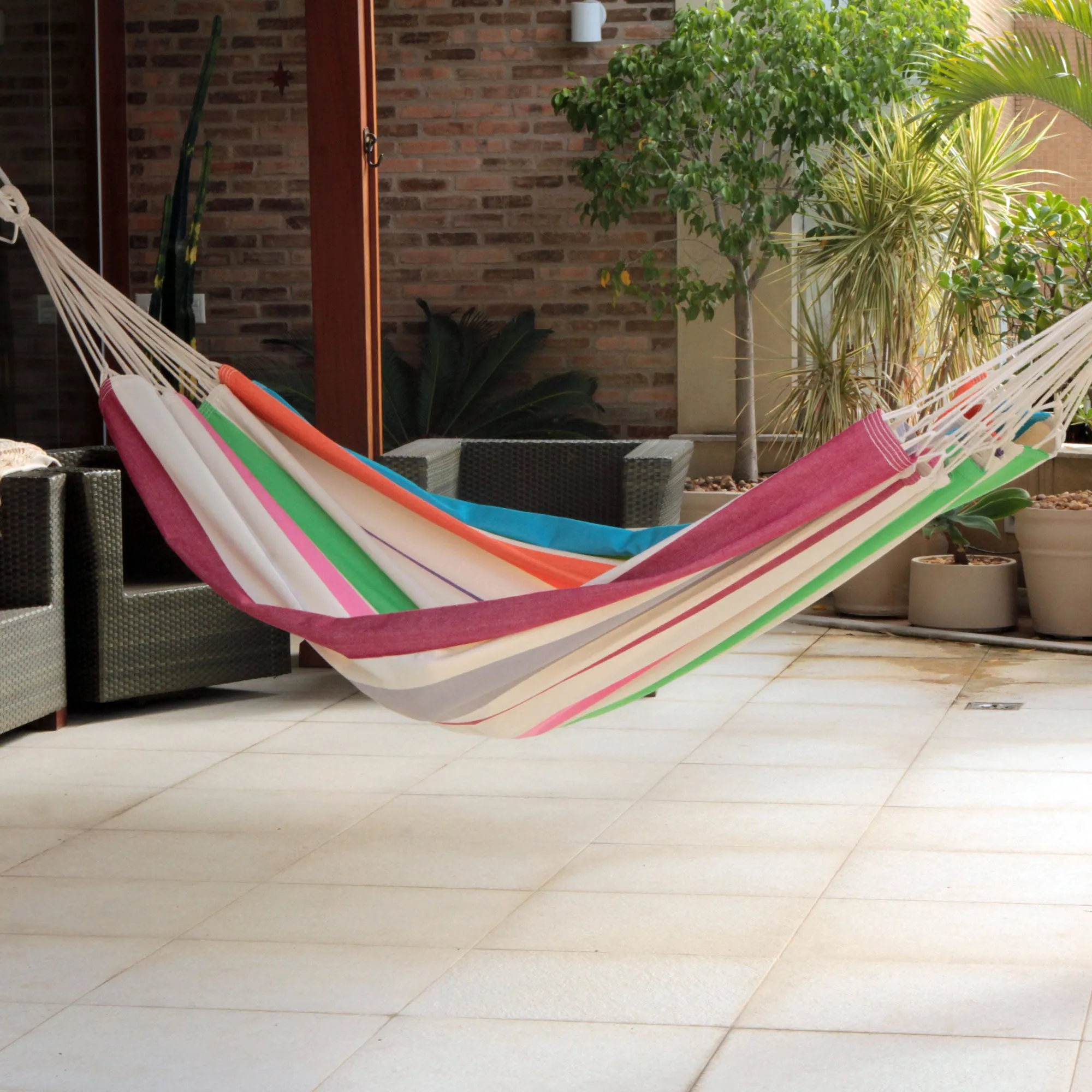 Formosa Festa Brazilian Cotton Double Hammock in Tropical Tones