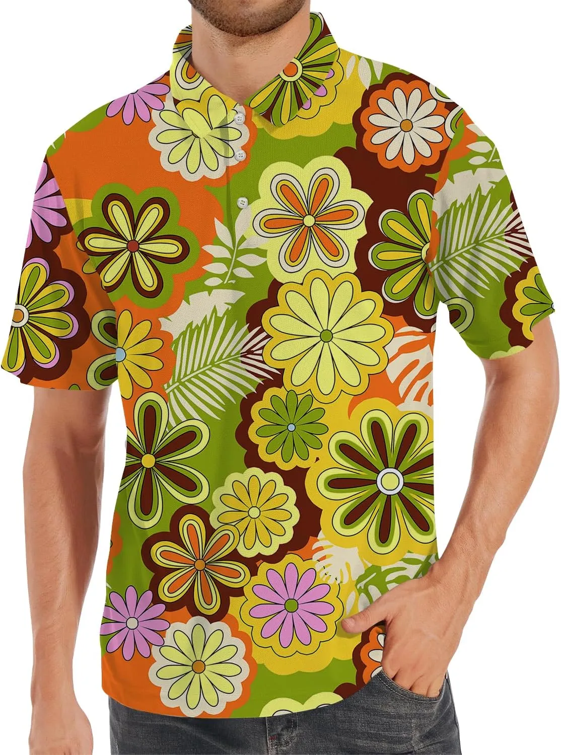 Funny Golf Shirts for Men,Funny Golf Polos for Men Short Sleeve,Mens 70s 80s Outfit Funny Hawaiian Golf Shirt