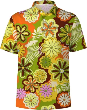 Funny Golf Shirts for Men,Funny Golf Polos for Men Short Sleeve,Mens 70s 80s Outfit Funny Hawaiian Golf Shirt