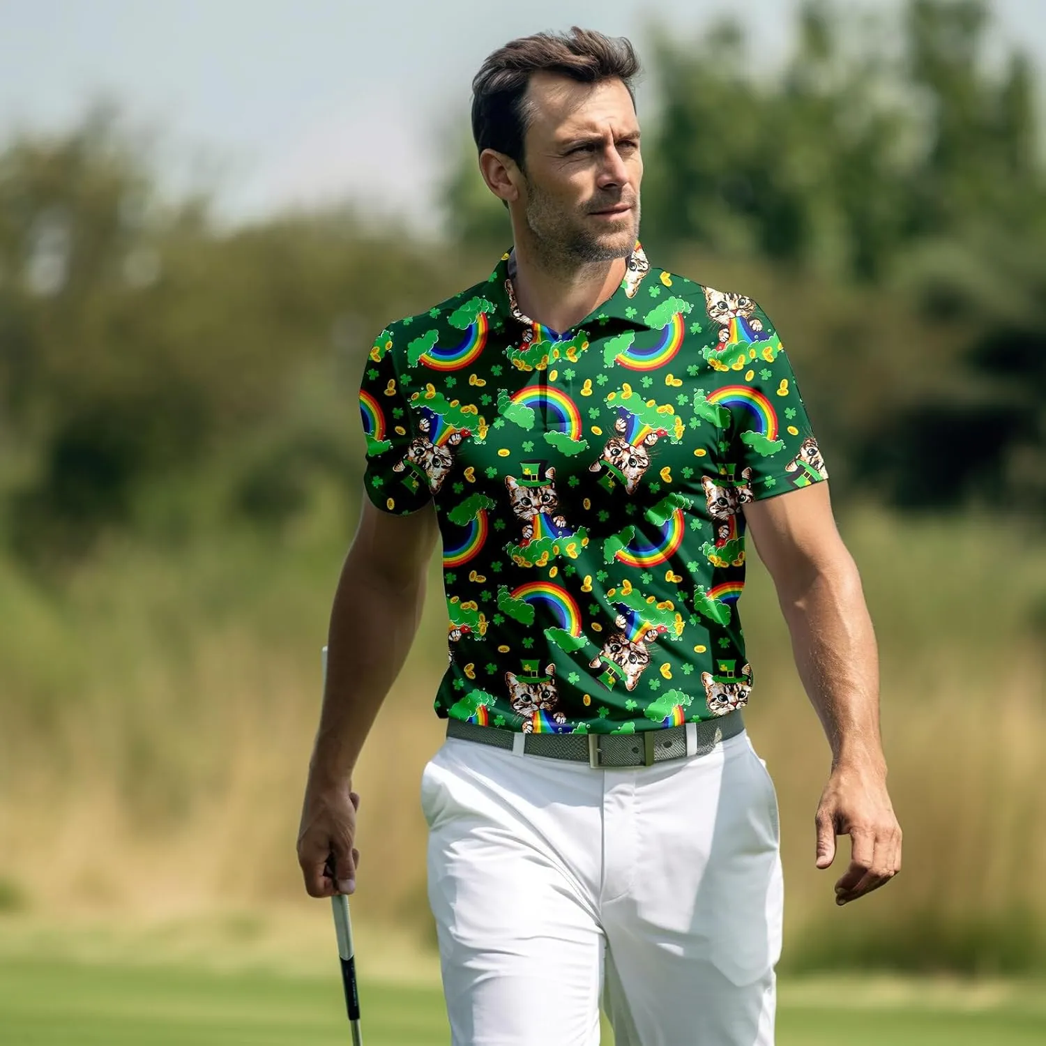 Funny Neon Splash Golf Shirts for Men Dry Fit Performance Moisture Wicking Mens Golf Gifts Collared Short Sleeve Shirt
