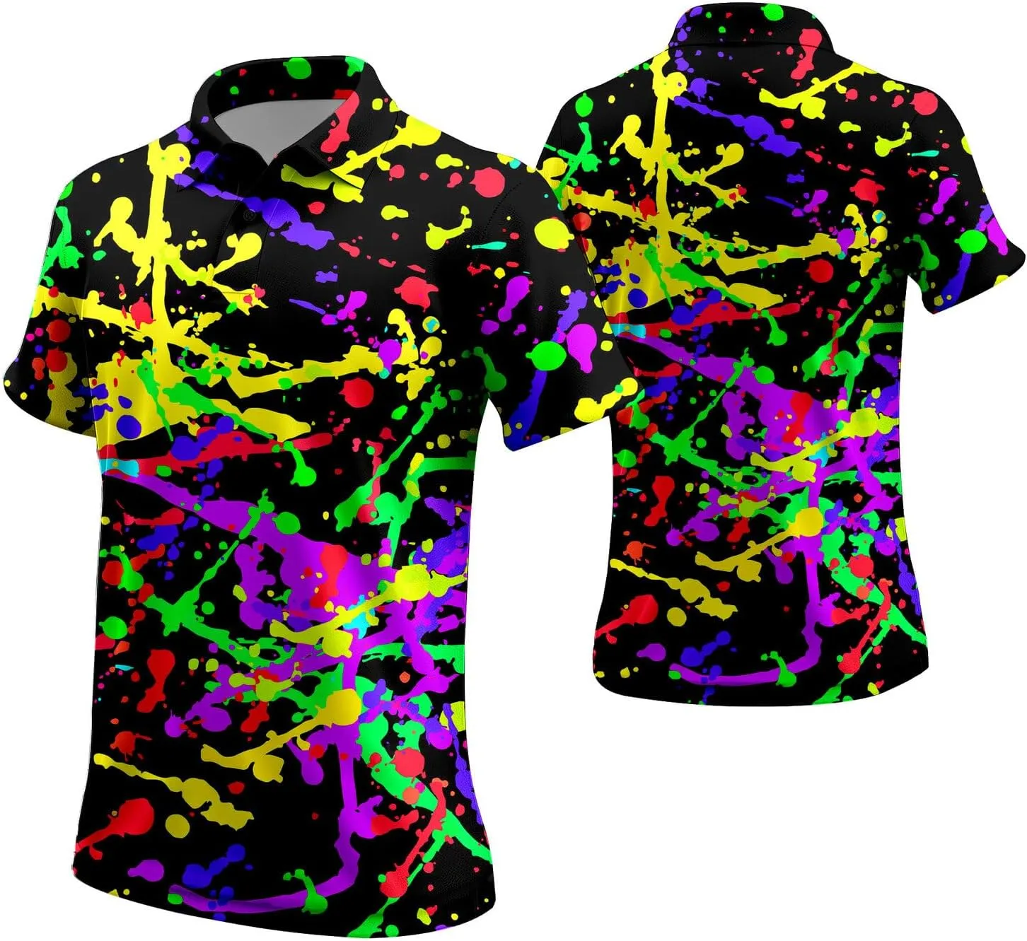 Funny Neon Splash Golf Shirts for Men Dry Fit Performance Moisture Wicking Mens Golf Gifts Collared Short Sleeve Shirt