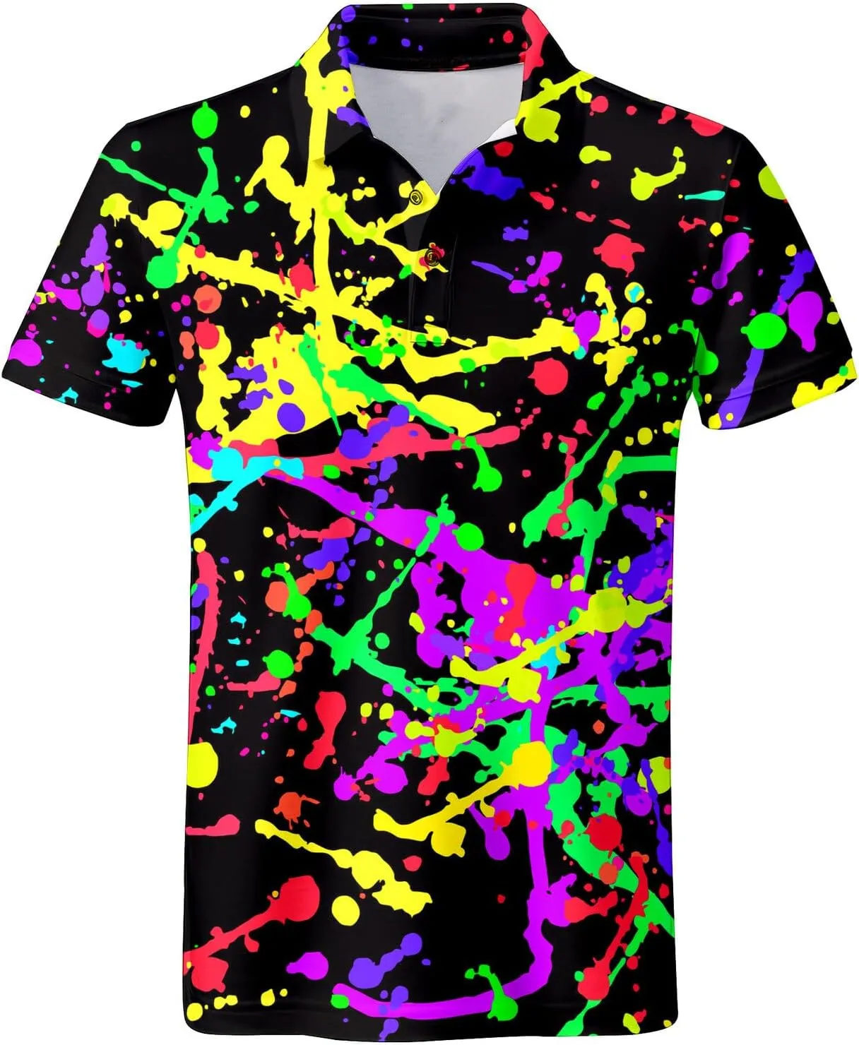 Funny Neon Splash Golf Shirts for Men Dry Fit Performance Moisture Wicking Mens Golf Gifts Collared Short Sleeve Shirt