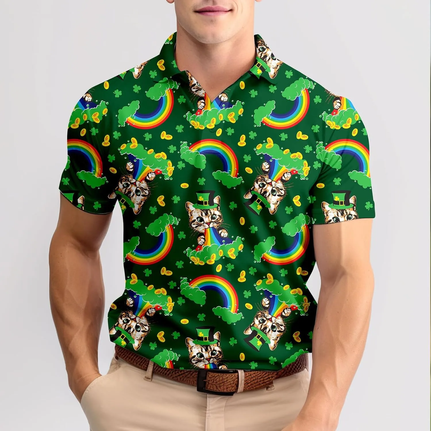 Funny Neon Splash Golf Shirts for Men Dry Fit Performance Moisture Wicking Mens Golf Gifts Collared Short Sleeve Shirt