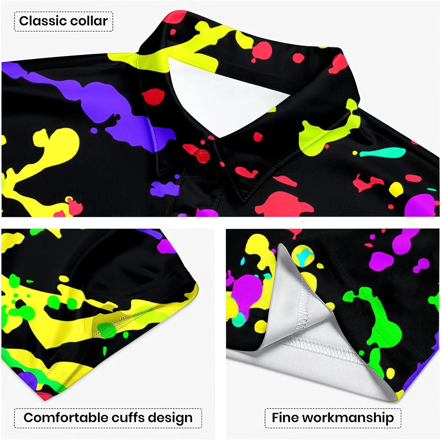 Funny Neon Splash Golf Shirts for Men Dry Fit Performance Moisture Wicking Mens Golf Gifts Collared Short Sleeve Shirt
