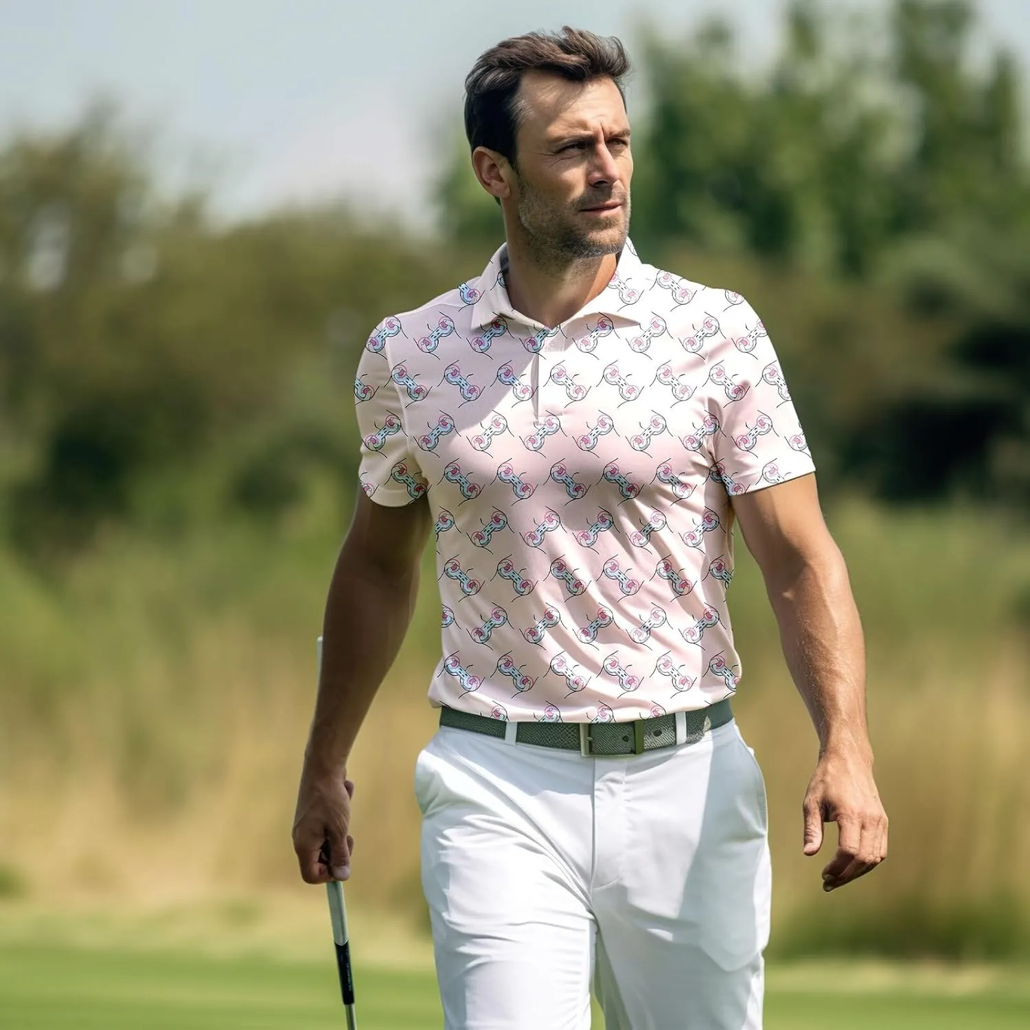 Funny Neon Splash Golf Shirts for Men Dry Fit Performance Moisture Wicking Mens Golf Gifts Collared Short Sleeve Shirt