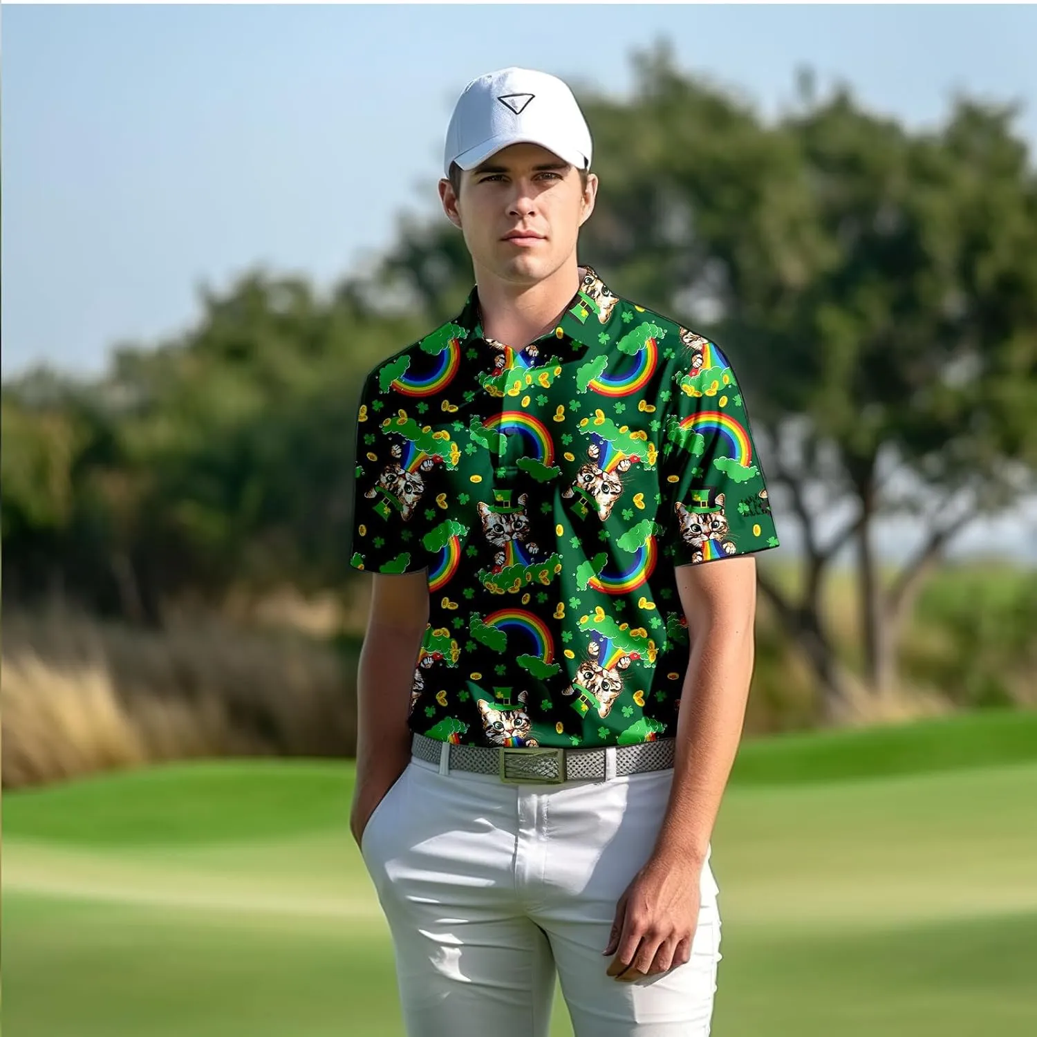 Funny Neon Splash Golf Shirts for Men Dry Fit Performance Moisture Wicking Mens Golf Gifts Collared Short Sleeve Shirt