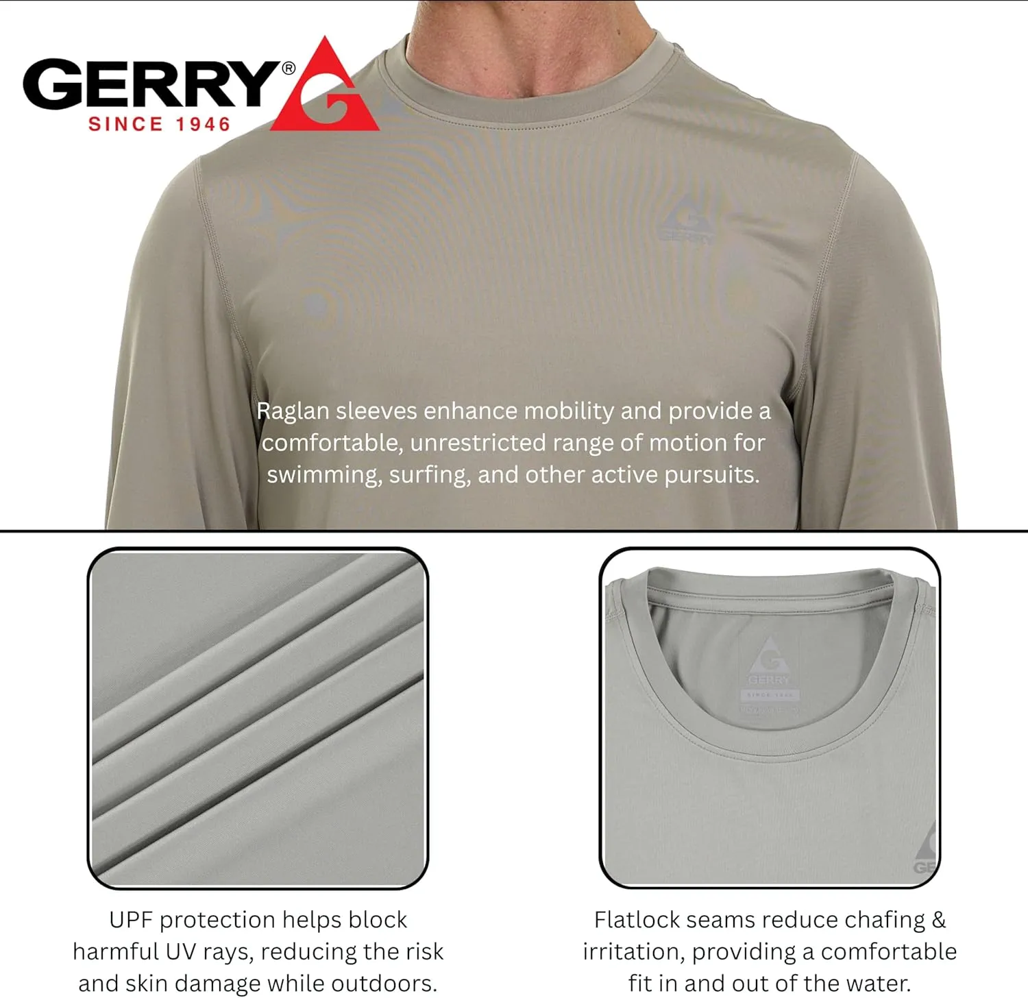 Gerry Rash Guard for Men, Long Sleeve Mens Swim Shirt, Fishing Hiking UPF  50 UV Protection