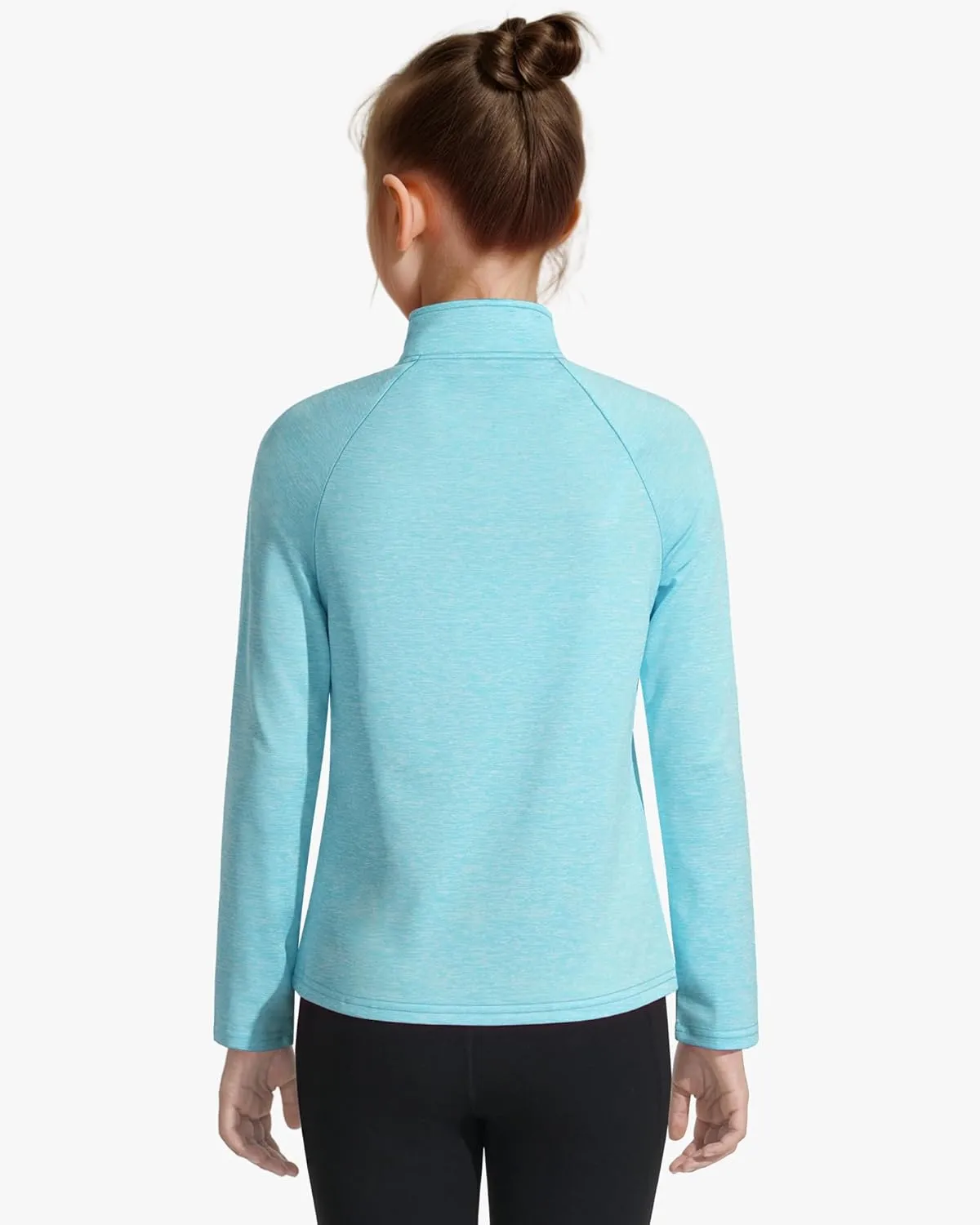 Girls Long Sleeve Shirts Quick Dry Athletic Tops Quarter Zip Pullover Kids Teens Sportswear for Golf Yoga Tennis 5-14 Years