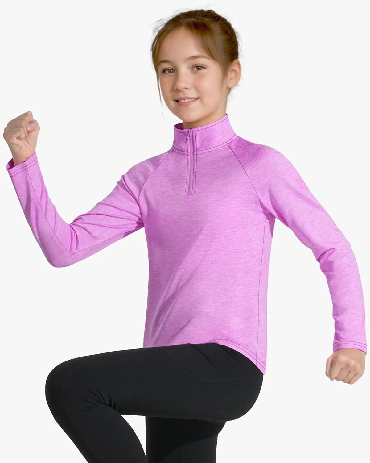 Girls Long Sleeve Shirts Quick Dry Athletic Tops Quarter Zip Pullover Kids Teens Sportswear for Golf Yoga Tennis 5-14 Years