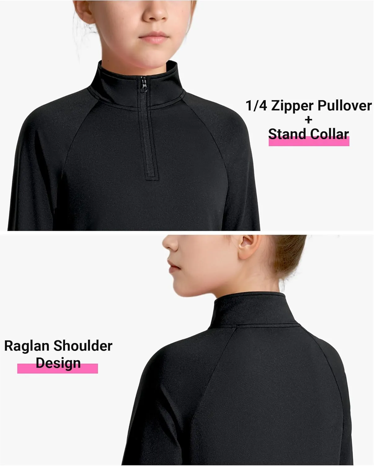 Girls Long Sleeve Shirts Quick Dry Athletic Tops Quarter Zip Pullover Kids Teens Sportswear for Golf Yoga Tennis 5-14 Years