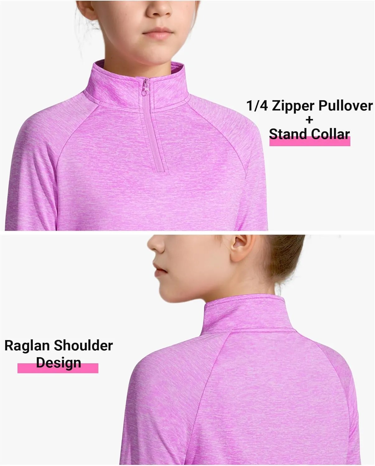 Girls Long Sleeve Shirts Quick Dry Athletic Tops Quarter Zip Pullover Kids Teens Sportswear for Golf Yoga Tennis 5-14 Years