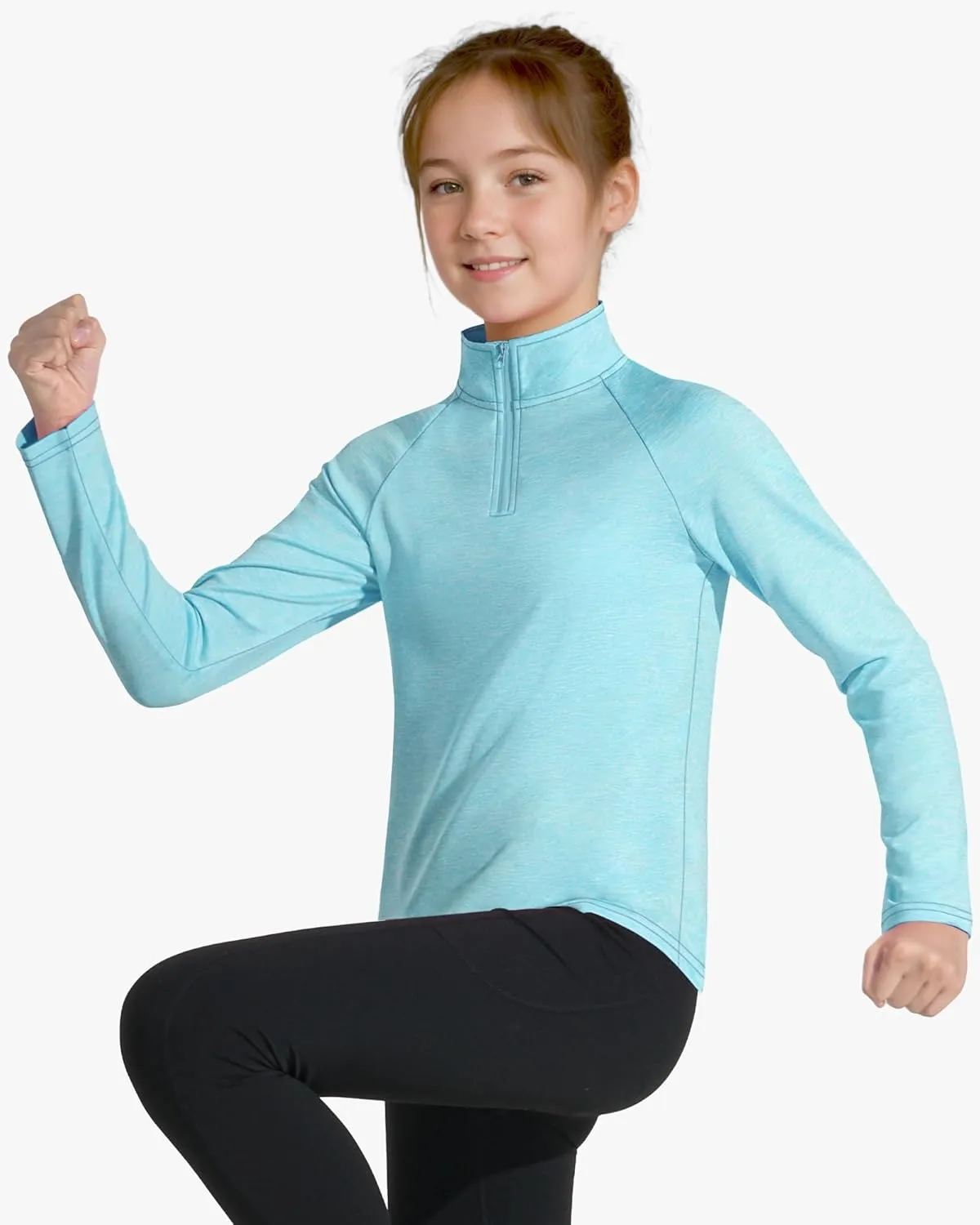 Girls Long Sleeve Shirts Quick Dry Athletic Tops Quarter Zip Pullover Kids Teens Sportswear for Golf Yoga Tennis 5-14 Years