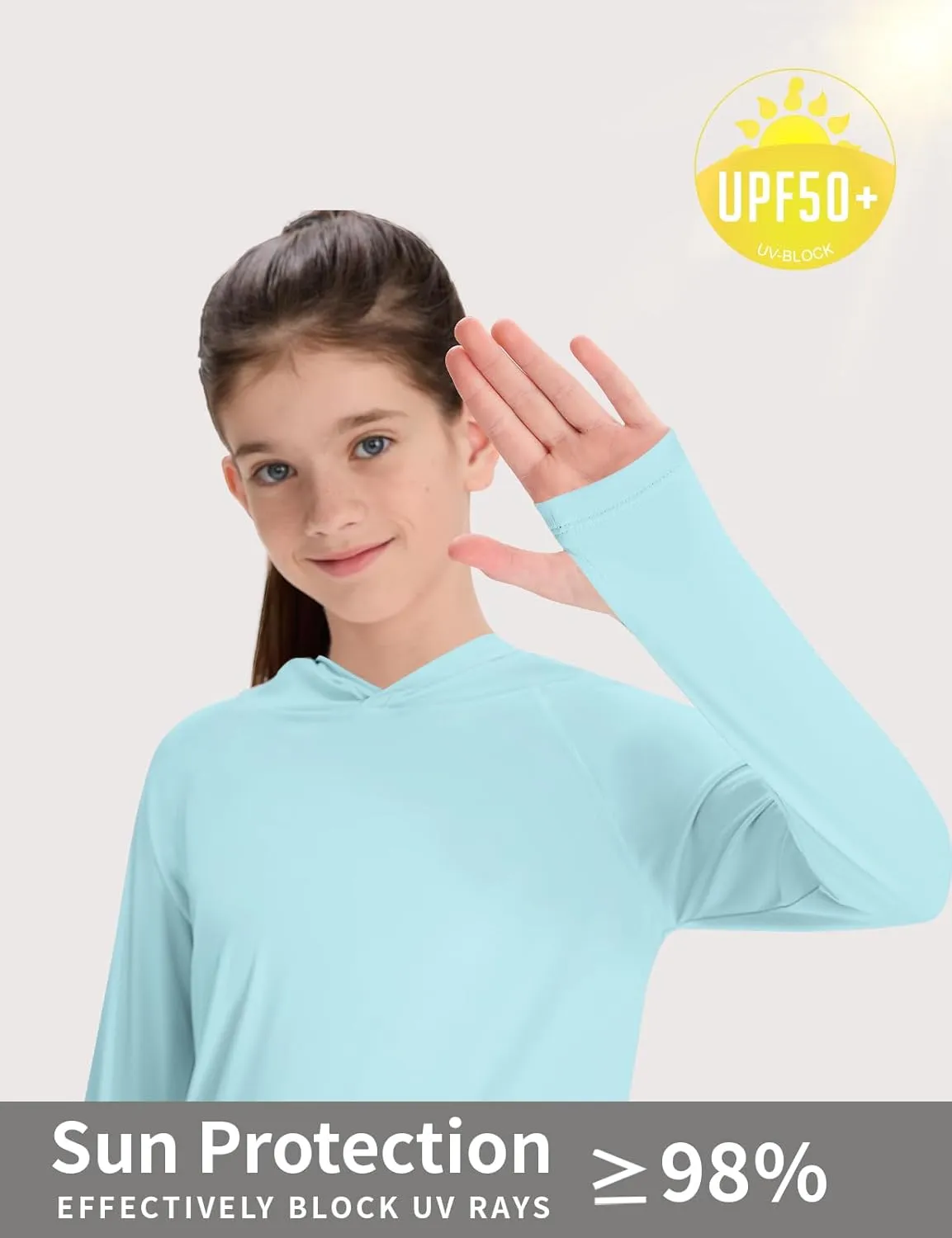 Girl's Rash Guard Swim Shirts Sun Shirt Hoodie UV Protection Long Sleeve Tops Quick Dry Lightweight UPF 50 