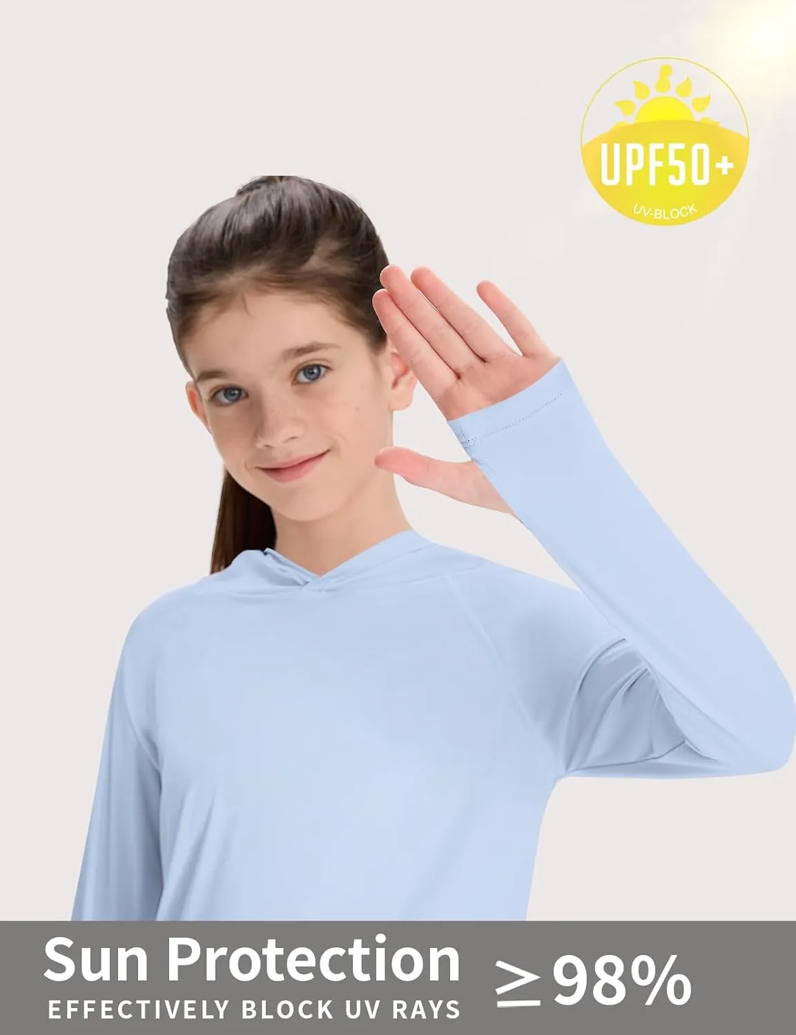 Girl's Rash Guard Swim Shirts Sun Shirt Hoodie UV Protection Long Sleeve Tops Quick Dry Lightweight UPF 50 