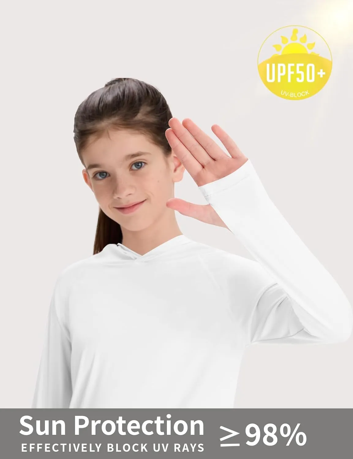 Girl's Rash Guard Swim Shirts Sun Shirt Hoodie UV Protection Long Sleeve Tops Quick Dry Lightweight UPF 50 