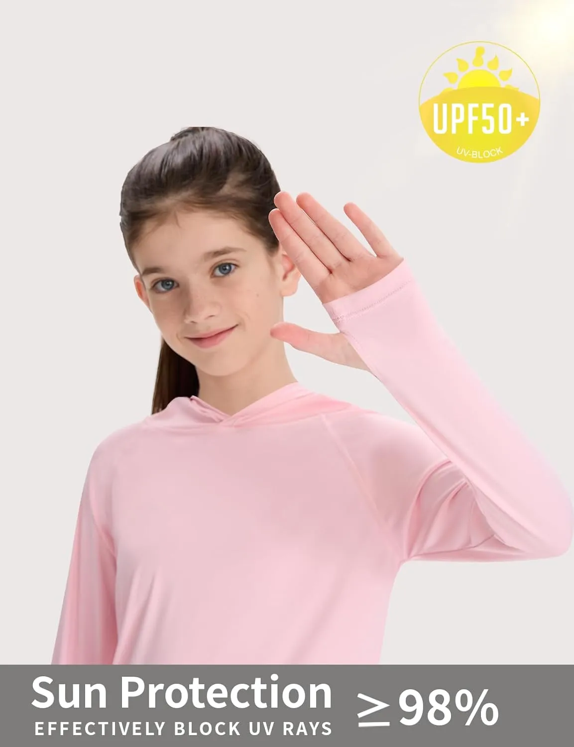 Girl's Rash Guard Swim Shirts Sun Shirt Hoodie UV Protection Long Sleeve Tops Quick Dry Lightweight UPF 50 