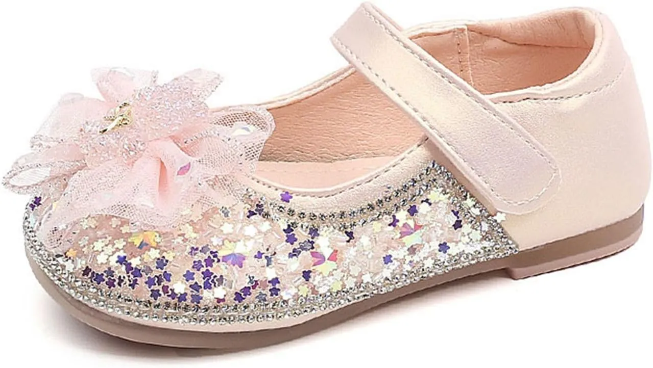 Girls Sparkly Sandals with Strap Flat Sole Comfortable Casual Shoes for Toddler Kids Age 2-7 Year Outdoor Play