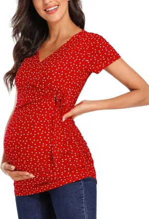 Glampunch Women's Maternity Shirts Short & Long Sleeve Tie Front Wrap Maternity Tops