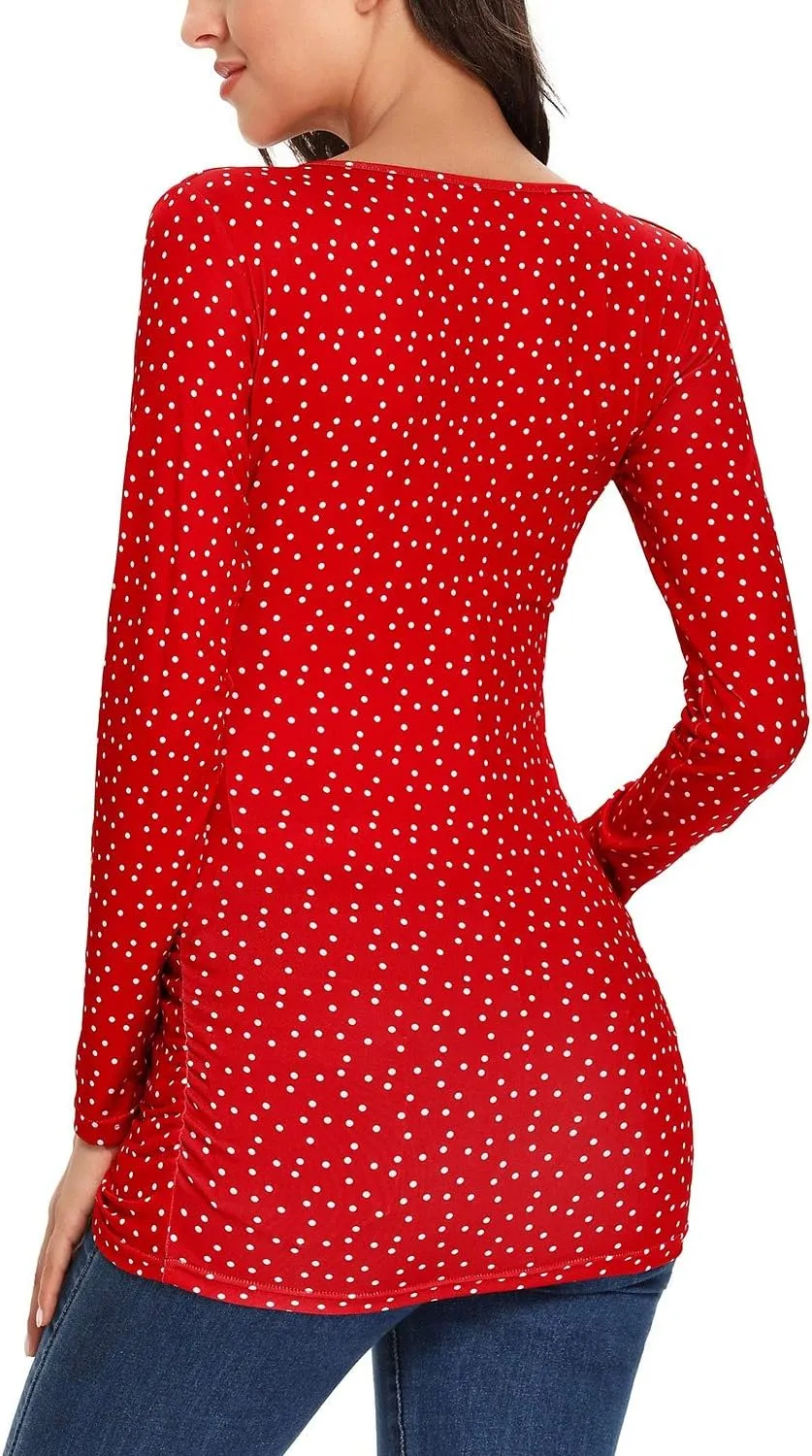 Glampunch Women's Maternity Shirts Short & Long Sleeve Tie Front Wrap Maternity Tops