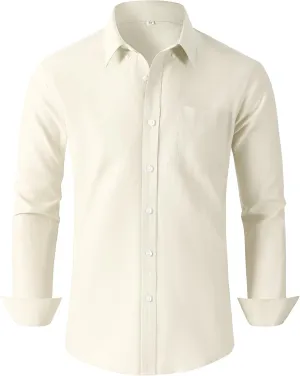 Grade 3.5 Wrinkle-Resistant Men's Lightweight Oxford Dress Shirts Long Sleeve Business Casual Pocket Shirt