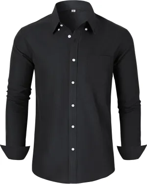 Grade 3.5 Wrinkle-Resistant Men's Lightweight Oxford Dress Shirts Long Sleeve Business Casual Pocket Shirt