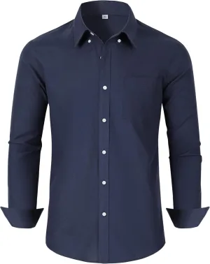 Grade 3.5 Wrinkle-Resistant Men's Lightweight Oxford Dress Shirts Long Sleeve Business Casual Pocket Shirt