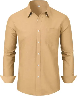 Grade 3.5 Wrinkle-Resistant Men's Lightweight Oxford Dress Shirts Long Sleeve Business Casual Pocket Shirt