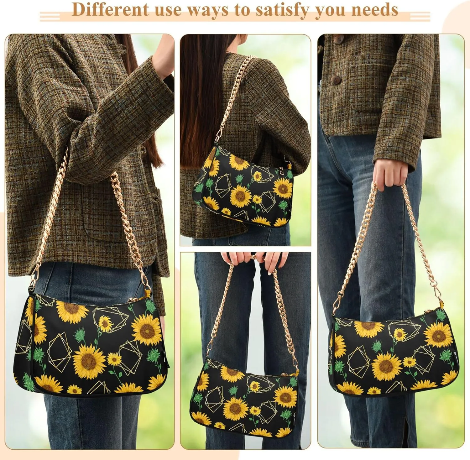 Green Floral Clutch Habdbags Womens Simple Shoulder Bags Hobo Clutch Purse Zipper Closure