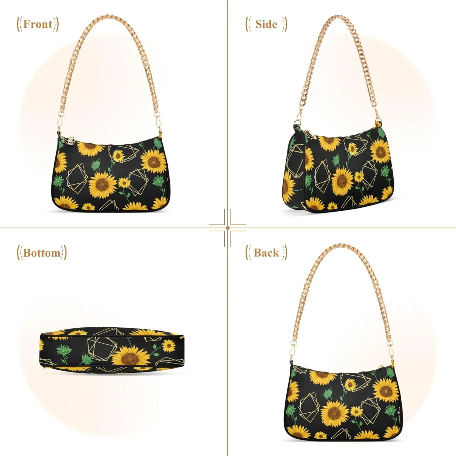 Green Floral Clutch Habdbags Womens Simple Shoulder Bags Hobo Clutch Purse Zipper Closure