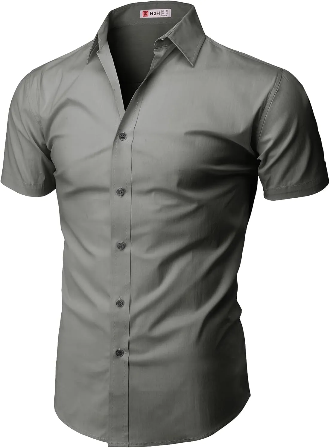 H2H Mens Slim Fit Short Sleeve Botton Down Shirts Casual Business Uniform