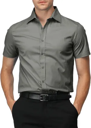 H2H Mens Slim Fit Short Sleeve Botton Down Shirts Casual Business Uniform