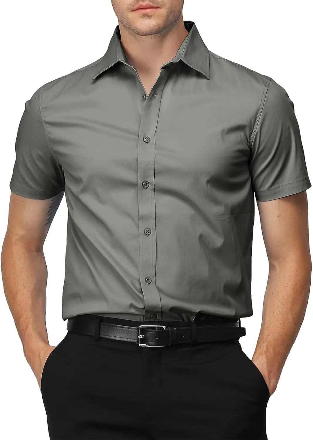 H2H Mens Slim Fit Short Sleeve Botton Down Shirts Casual Business Uniform