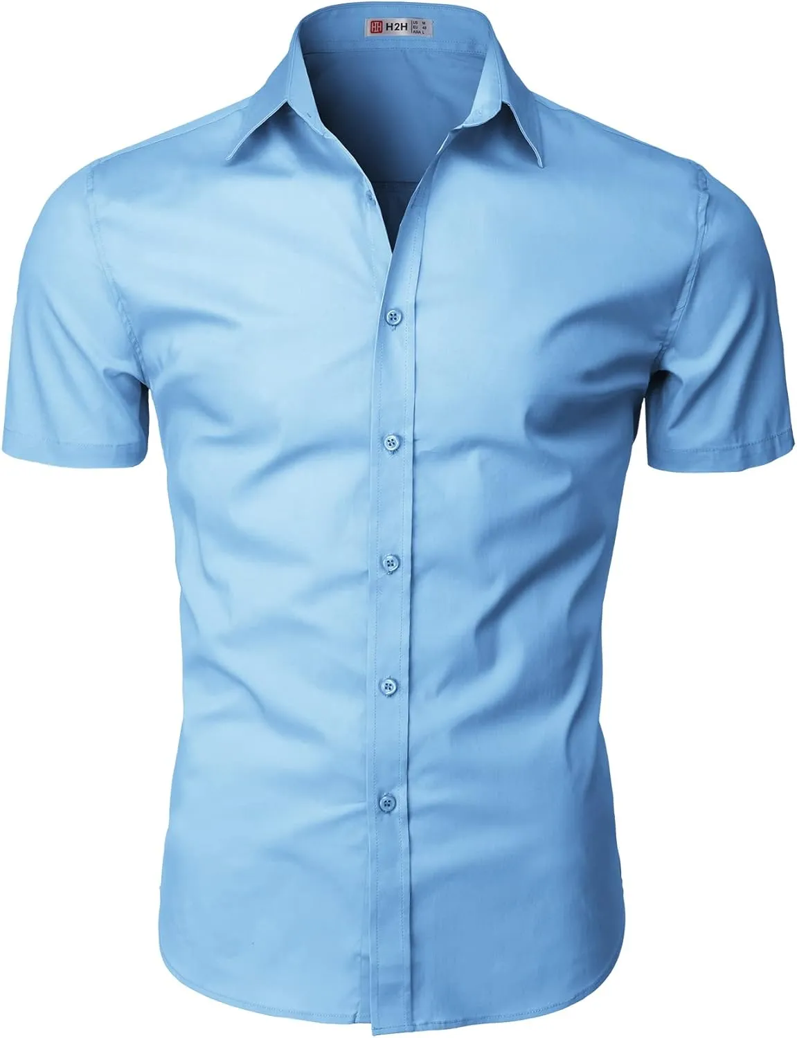 H2H Mens Slim Fit Short Sleeve Botton Down Shirts Casual Business Uniform
