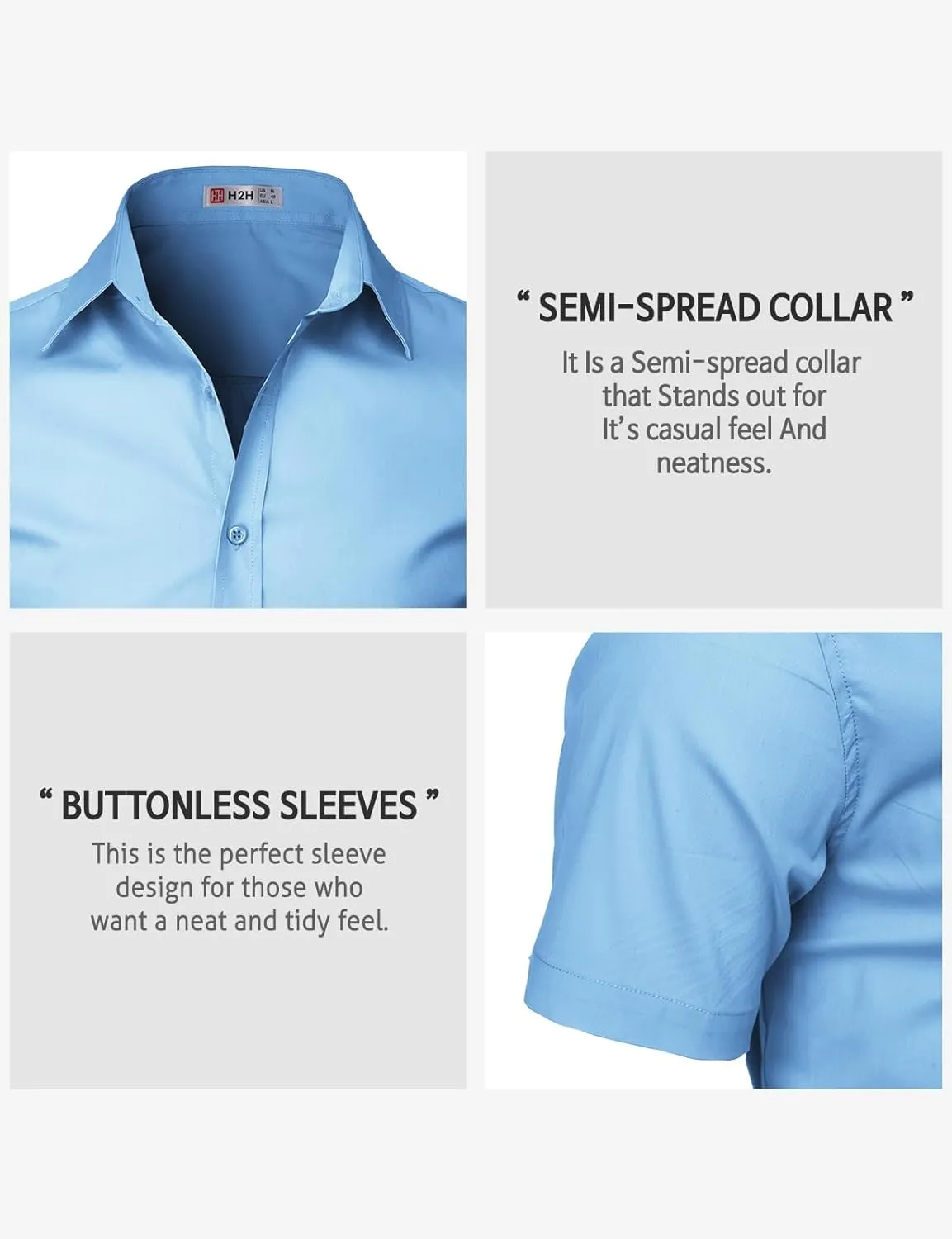 H2H Mens Slim Fit Short Sleeve Botton Down Shirts Casual Business Uniform