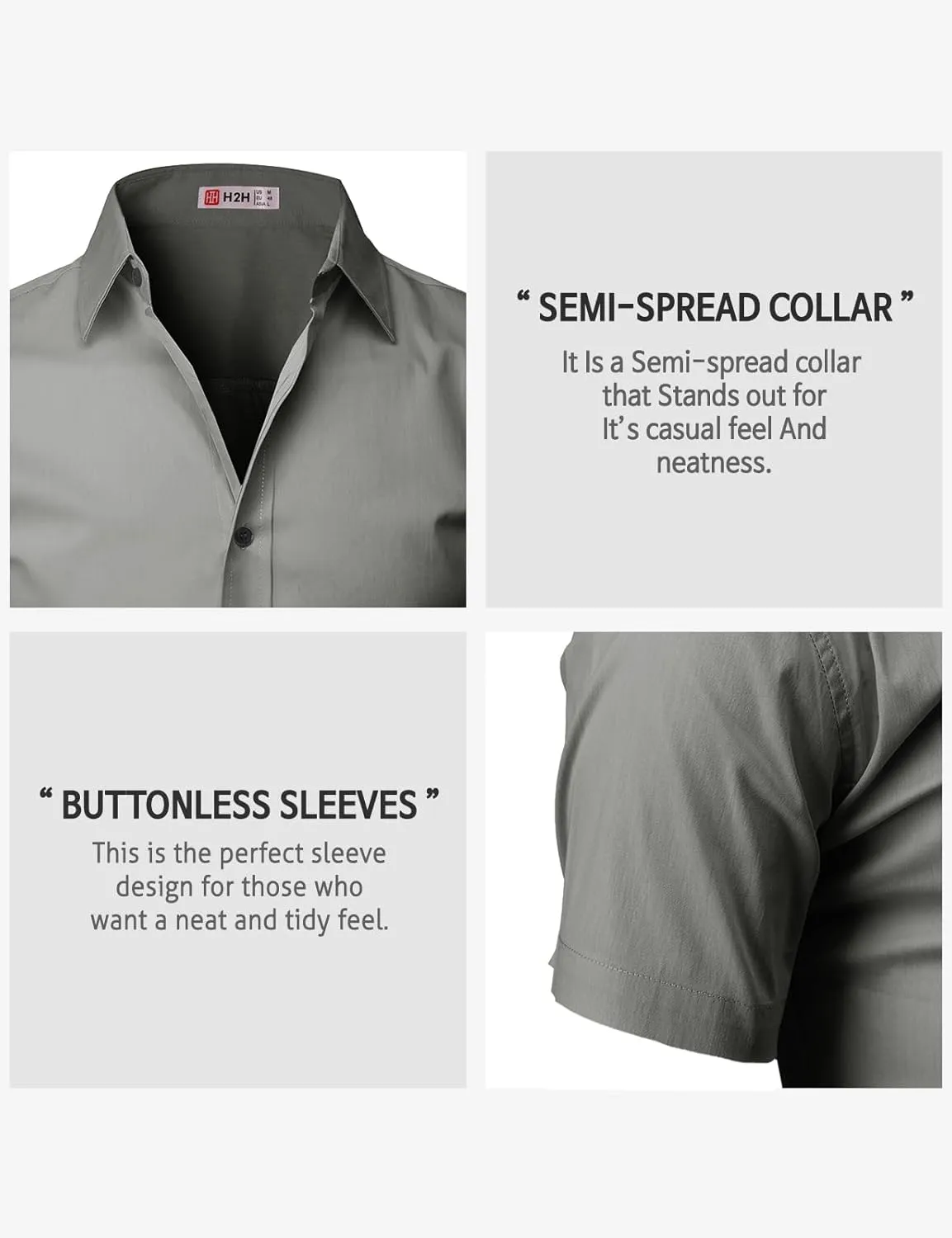H2H Mens Slim Fit Short Sleeve Botton Down Shirts Casual Business Uniform