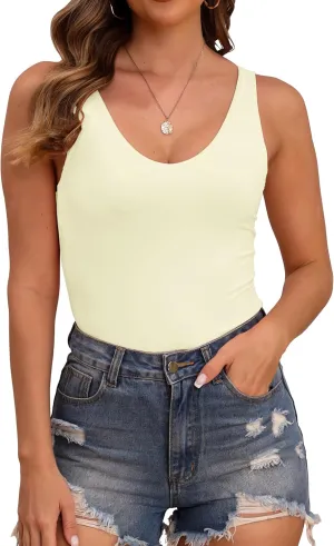 Halife Women's Double Lined Tank Tops Seamless Sleeveless Basic Fitted Shirts