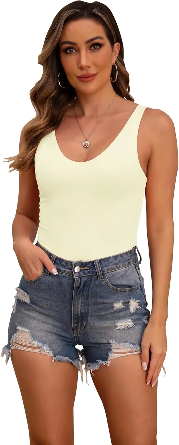 Halife Women's Double Lined Tank Tops Seamless Sleeveless Basic Fitted Shirts