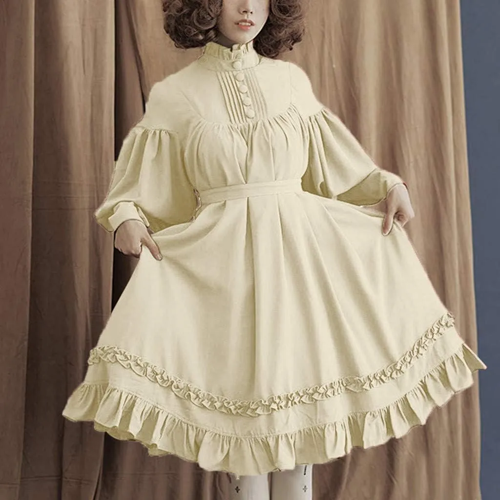 Halloween Lolita Dress for Women Long Sleeve Dresses Plus Size Renaissance Prom Dress Ruffle Swing Dress