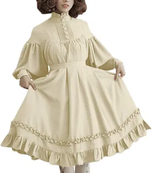 Halloween Lolita Dress for Women Long Sleeve Dresses Plus Size Renaissance Prom Dress Ruffle Swing Dress