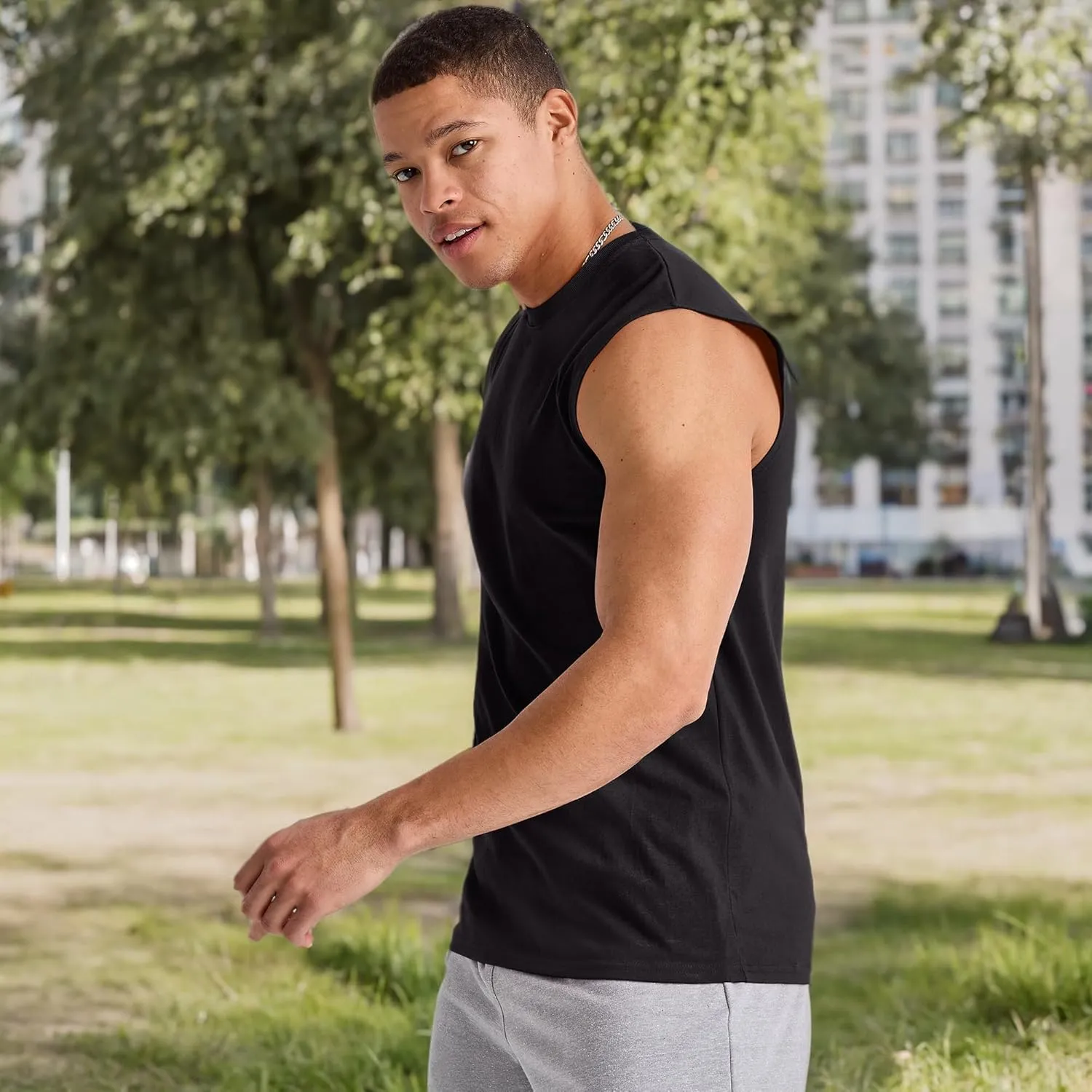 Hanes Men's Essentials Midweight T Pack, Cotton Muscle Tank Shirts, 3-Pack