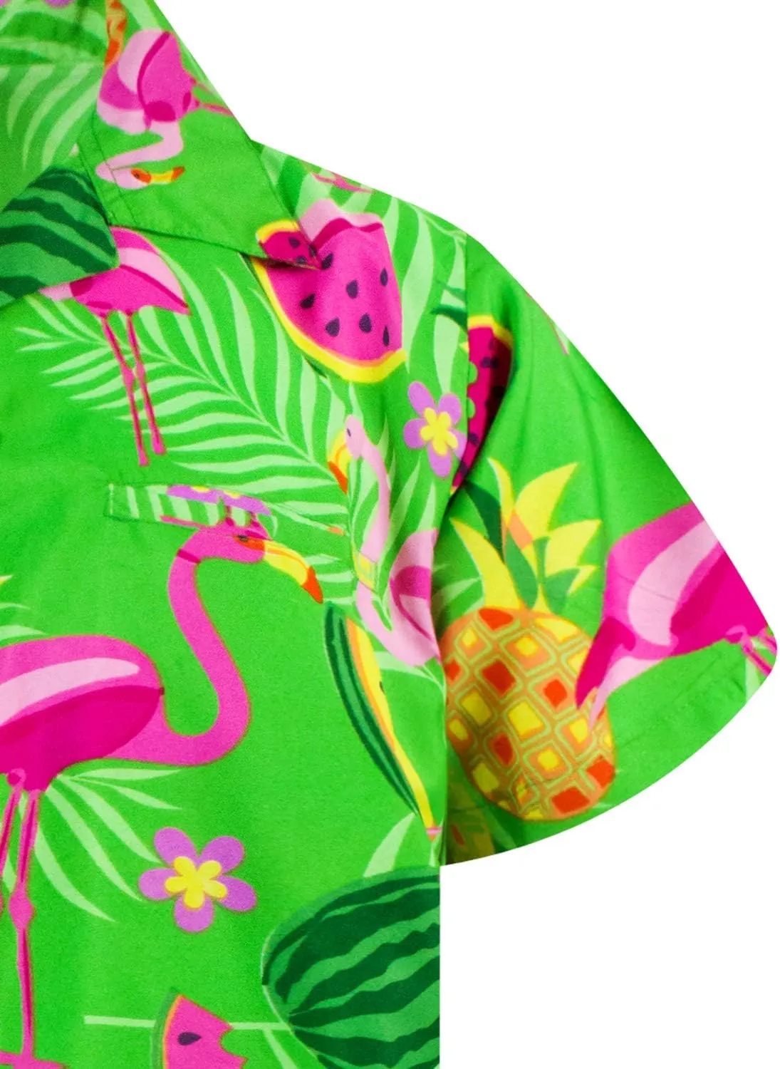 Hawaiian Shirt for Men Fruit-Desing Flamingos Regular-Shirts Short-Sleeve Button-Down Vacation