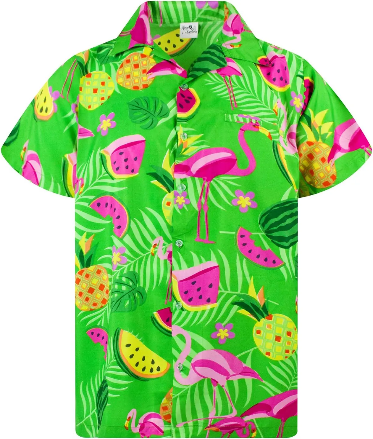 Hawaiian Shirt for Men Fruit-Desing Flamingos Regular-Shirts Short-Sleeve Button-Down Vacation