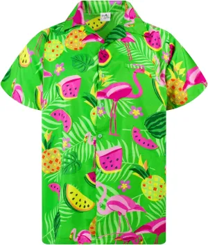 Hawaiian Shirt for Men Fruit-Desing Flamingos Regular-Shirts Short-Sleeve Button-Down Vacation