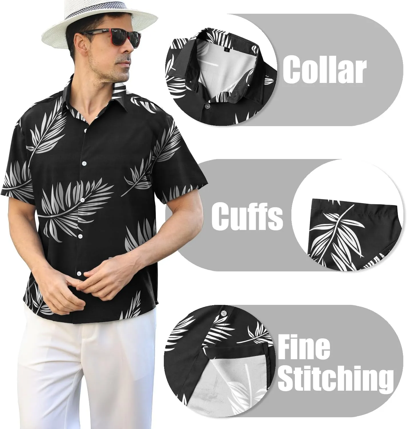 Hawaiian Shirt for Men Sleeves Printed Casual Button Down Summer Beach Dress Shirts
