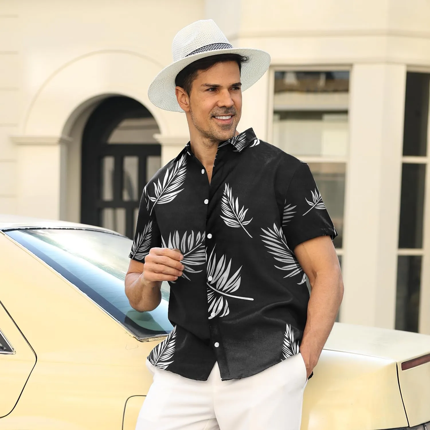 Hawaiian Shirt for Men Sleeves Printed Casual Button Down Summer Beach Dress Shirts