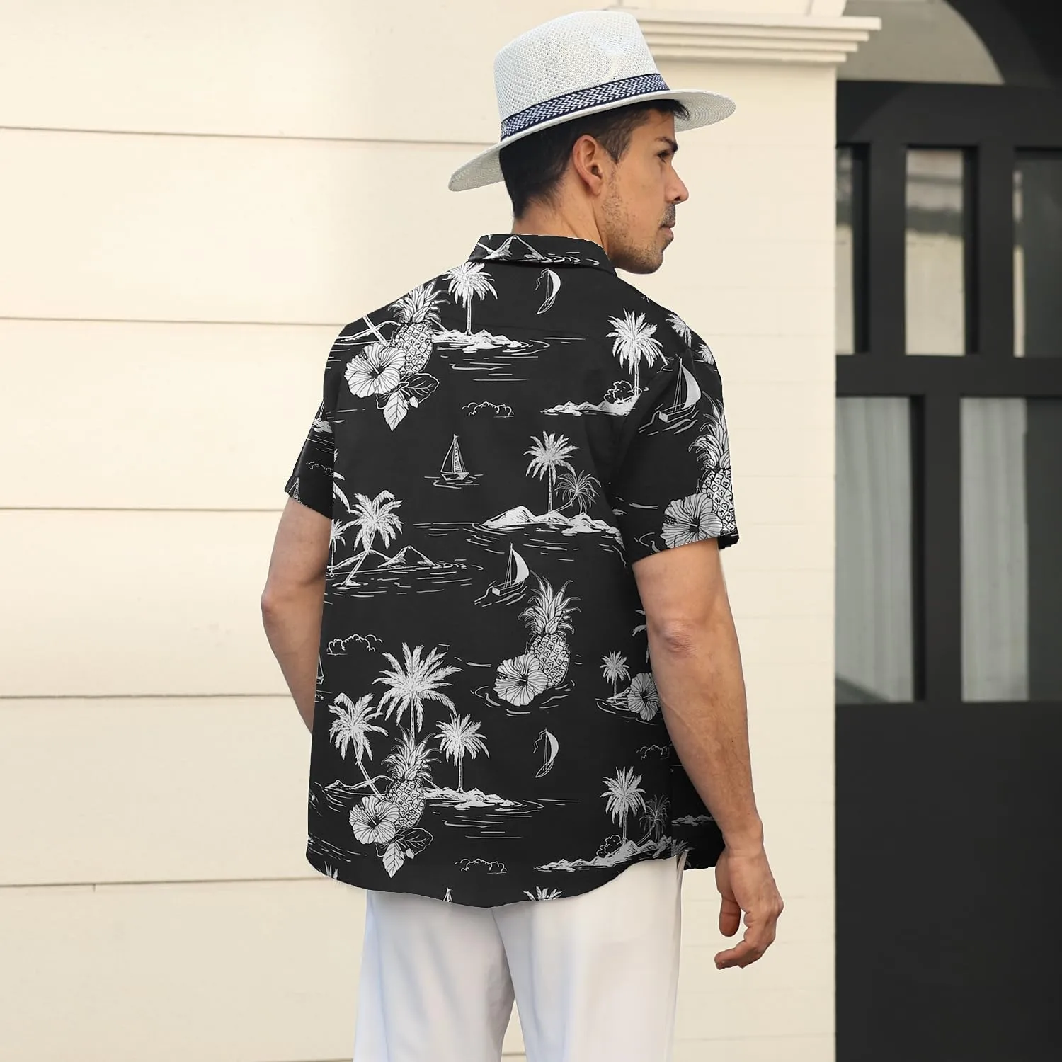 Hawaiian Shirt for Men Sleeves Printed Casual Button Down Summer Beach Dress Shirts