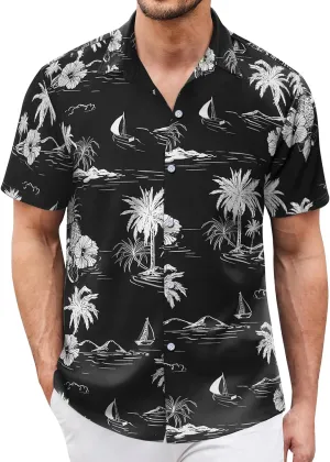 Hawaiian Shirt for Men Sleeves Printed Casual Button Down Summer Beach Dress Shirts