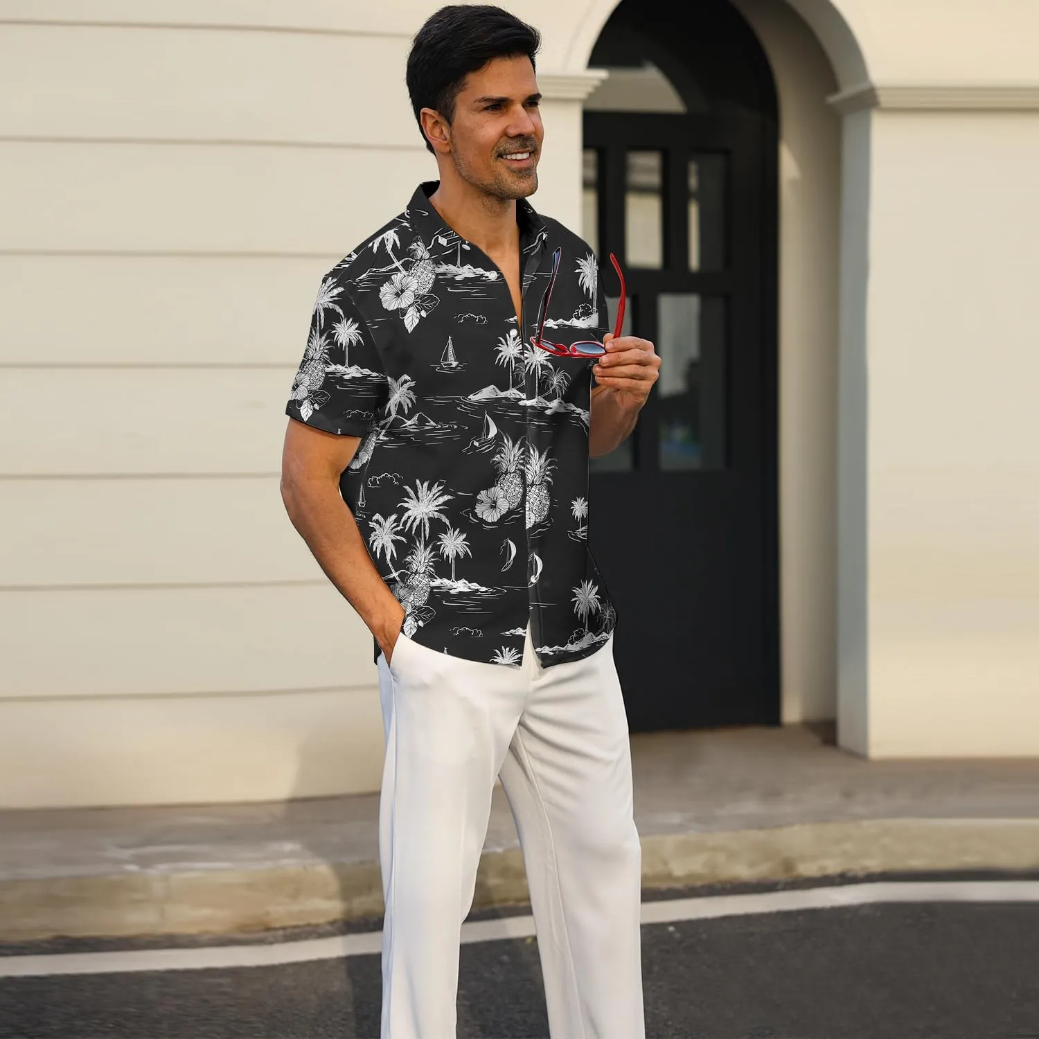 Hawaiian Shirt for Men Sleeves Printed Casual Button Down Summer Beach Dress Shirts
