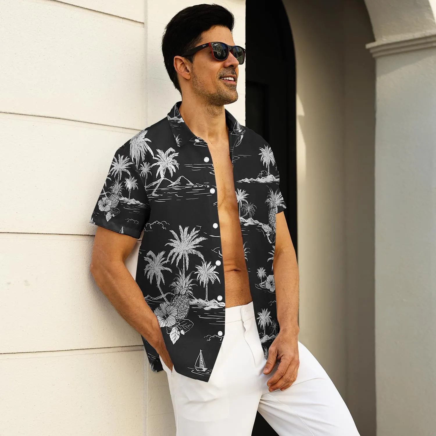 Hawaiian Shirt for Men Sleeves Printed Casual Button Down Summer Beach Dress Shirts