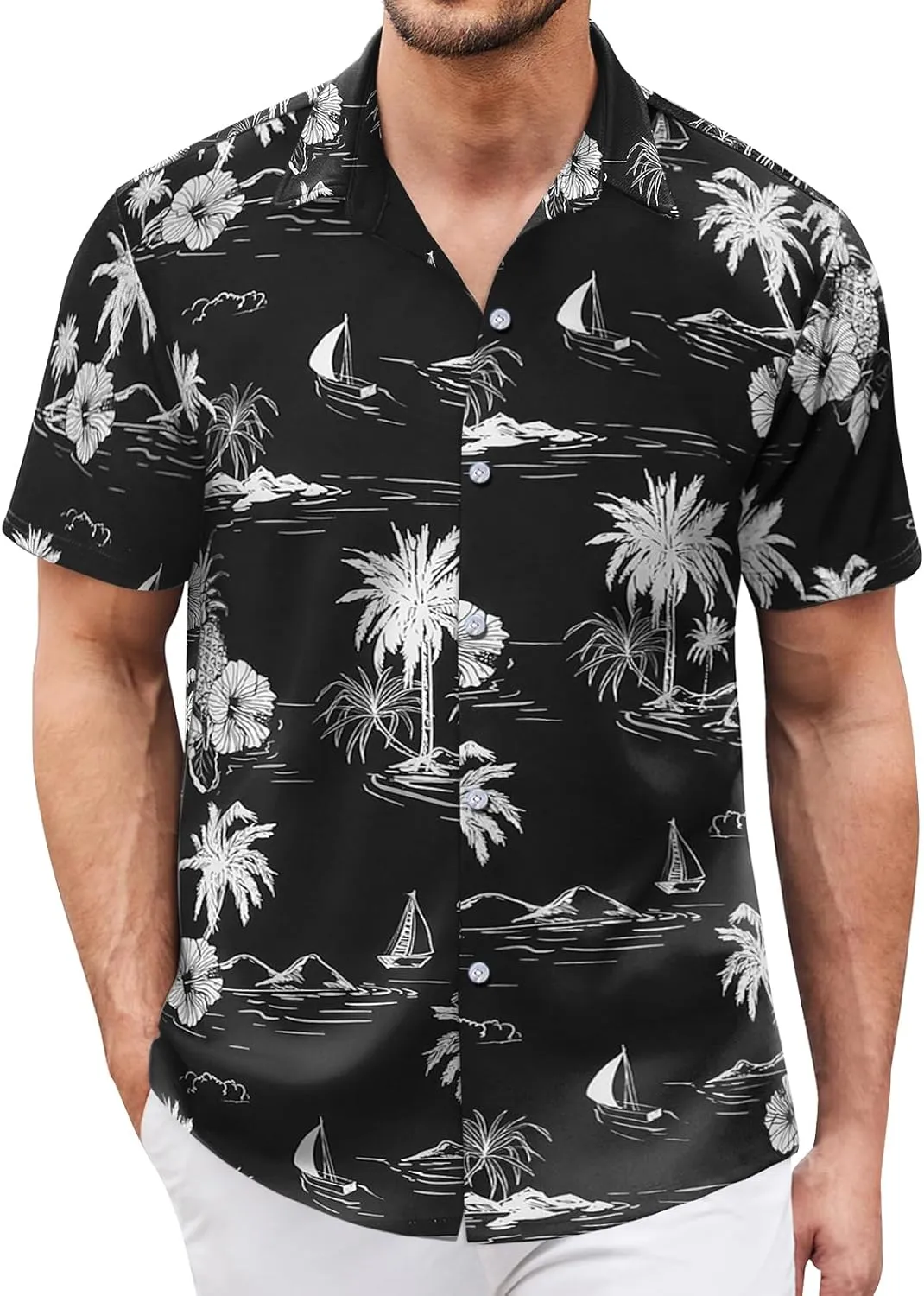 Hawaiian Shirt for Men Sleeves Printed Casual Button Down Summer Beach Dress Shirts